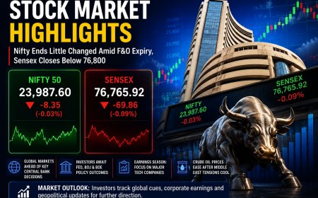 Stock Market Ends Flat as F&O Expiry Keeps Investors Cautious; Sensex Slips Below 76,800