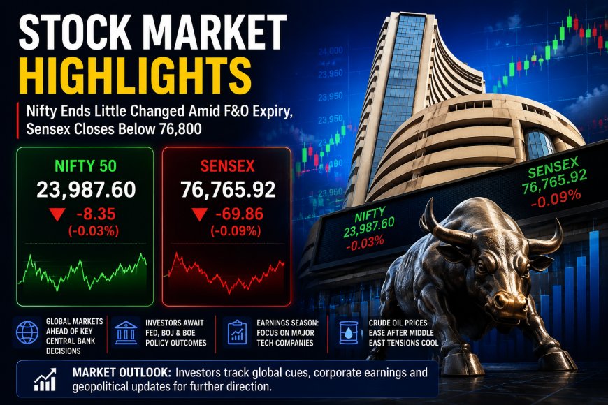 Stock Market Ends Flat as F&O Expiry Keeps Investors Cautious; Sensex Slips Below 76,800